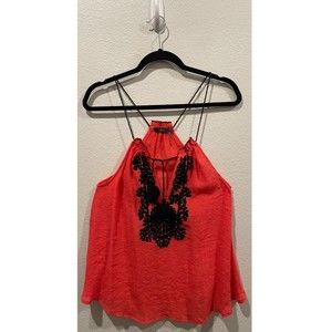 THML Orange Red Embroidered Tank Top